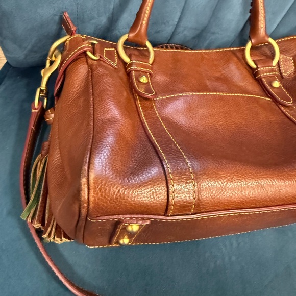 Dooney & Bourke Florentine Leather Satchel – Brown, Tassels, Crossbody Strap - Picture 13 of 15